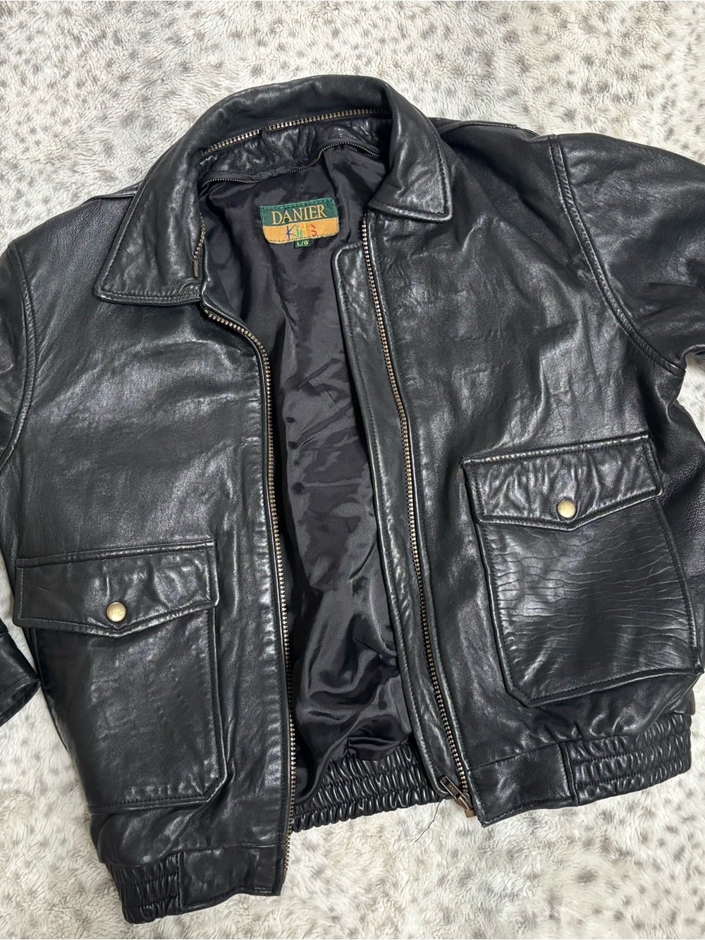 Vintage Danier Black Leather Bomber Jacket with Front Pockets